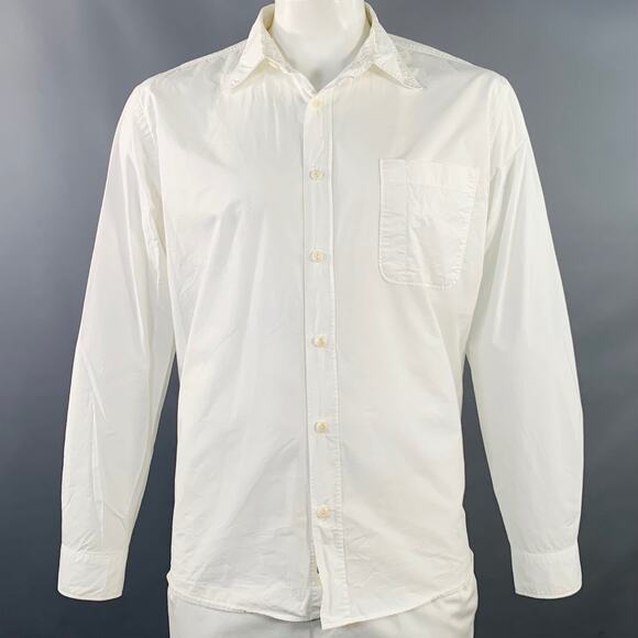 Size XL White Cotton One Pocket Relaxed Fit Long Sleeve Shirt - Picture 1 of 7
